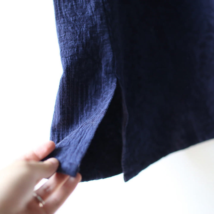 Buddha Stonesフラワージャカードミディドレス 長袖コットンリネンドレス ワイドレッグパンツ ポケット付き