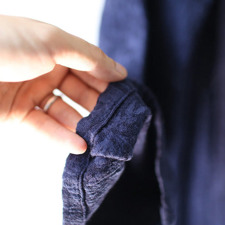 Buddha Stonesフラワージャカードミディドレス 長袖コットンリネンドレス ワイドレッグパンツ ポケット付き