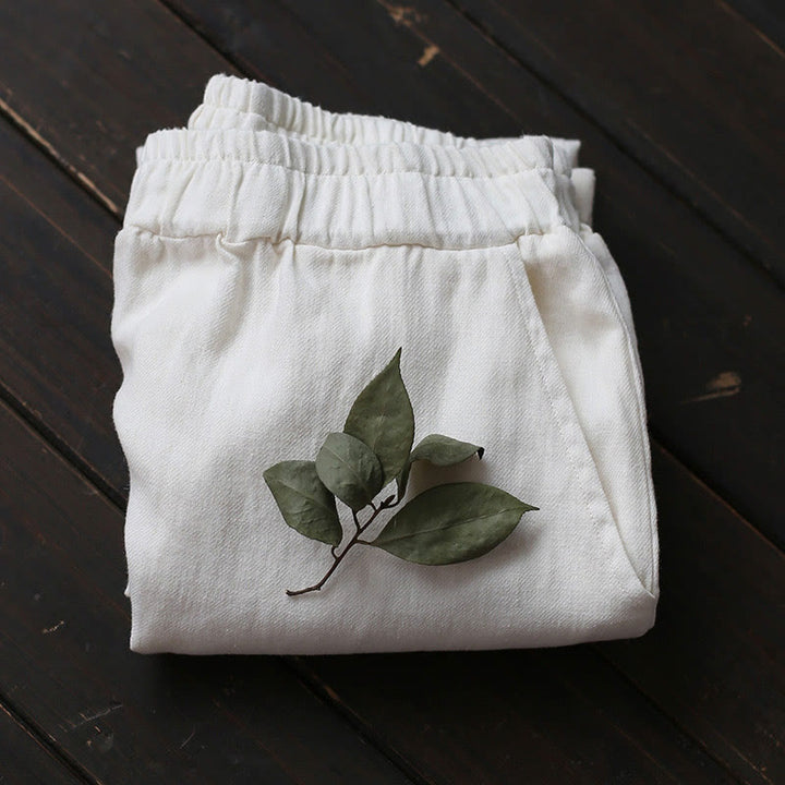 Buddha Stonesフラワージャカードミディドレス 長袖コットンリネンドレス ワイドレッグパンツ ポケット付き