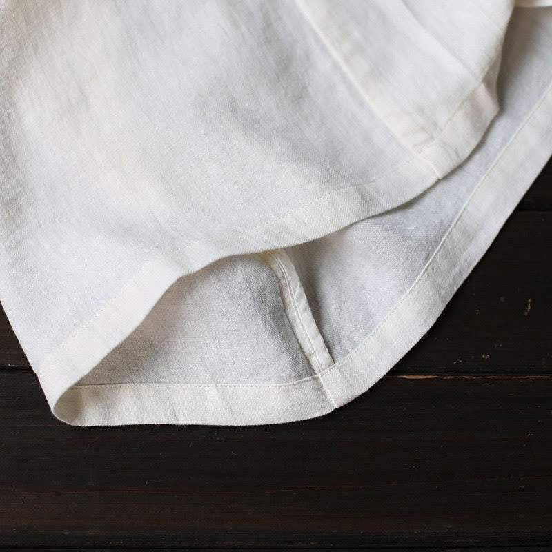 Buddha Stonesフラワージャカードミディドレス 長袖コットンリネンドレス ワイドレッグパンツ ポケット付き