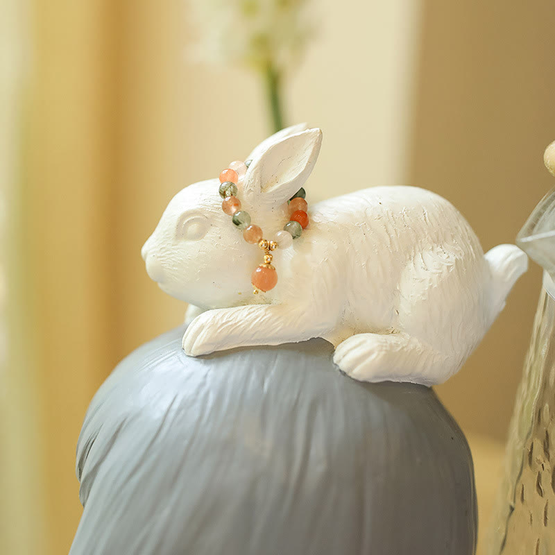 Buddha Stones14K 金メッキ 銅製 福禄寿 クリスタル ピーチムーンストーン 幸福 富 リング