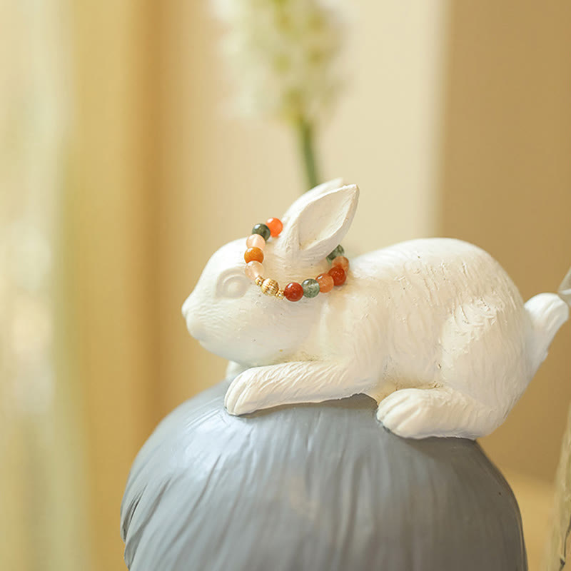 Buddha Stones14K 金メッキ 銅製 福禄寿 クリスタル ピーチムーンストーン 幸福 富 リング