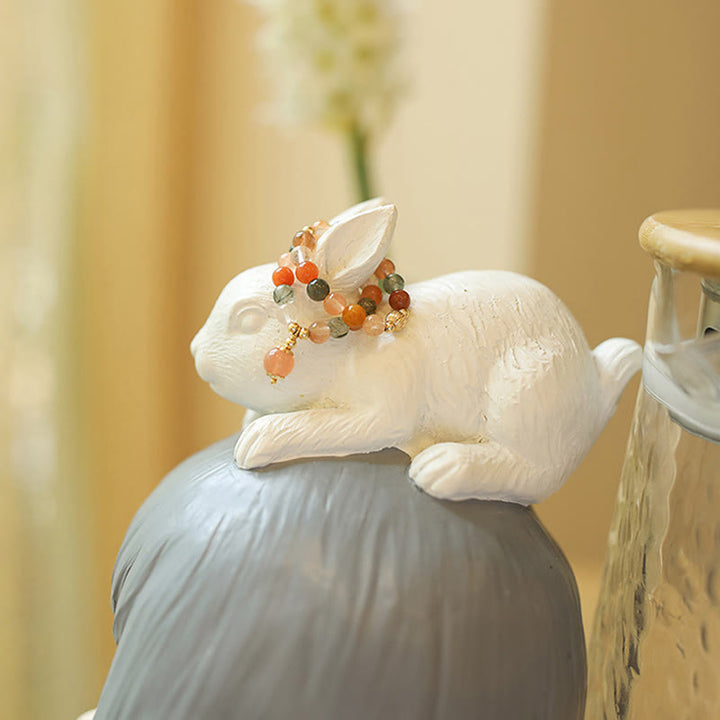 Buddha Stones14K 金メッキ 銅製 福禄寿 クリスタル ピーチムーンストーン 幸福 富 リング