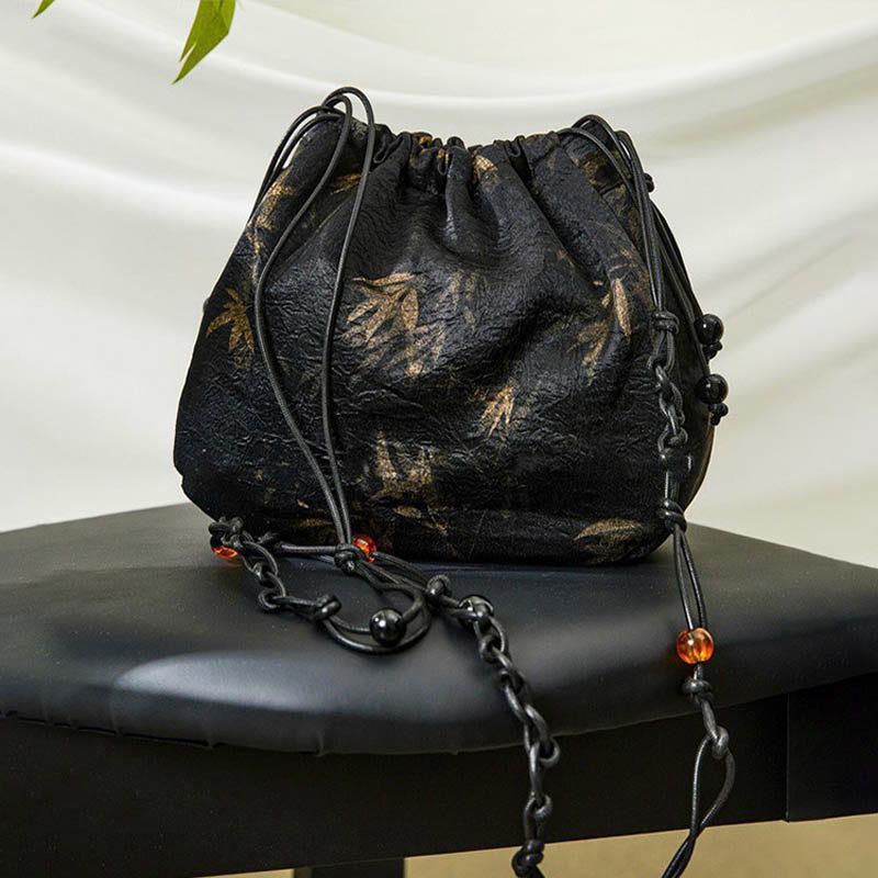 Buddha Stonesイエロー 竹の葉柄 アセテート クロスボディバッグ ショルダーバッグ