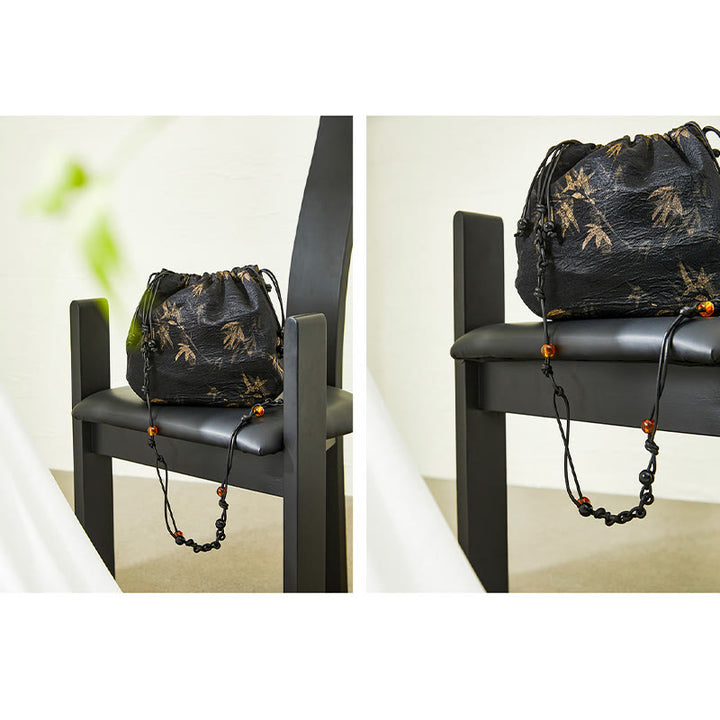 Buddha Stonesイエロー 竹の葉柄 アセテート クロスボディバッグ ショルダーバッグ