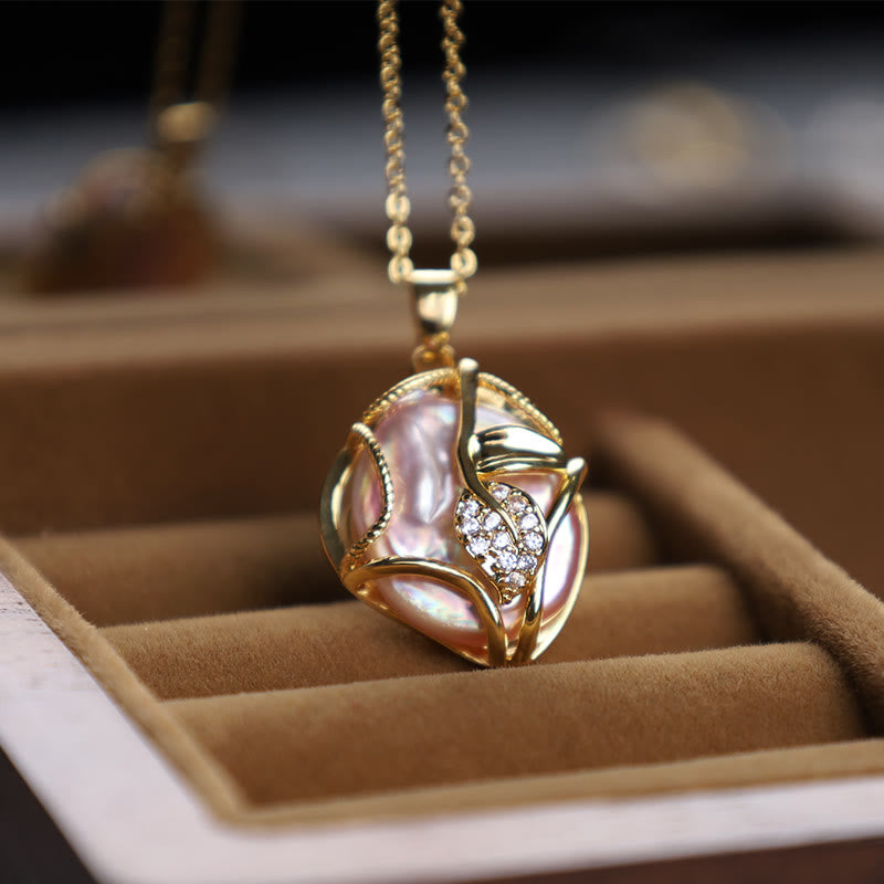 Buddha Stones18Kゴールドメッキ銅製天然バロックパールフラワー誠実ネックレスペンダント