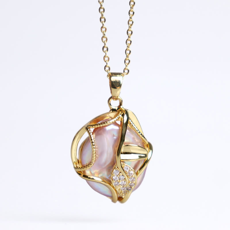Buddha Stones18Kゴールドメッキ銅製天然バロックパールフラワー誠実ネックレスペンダント