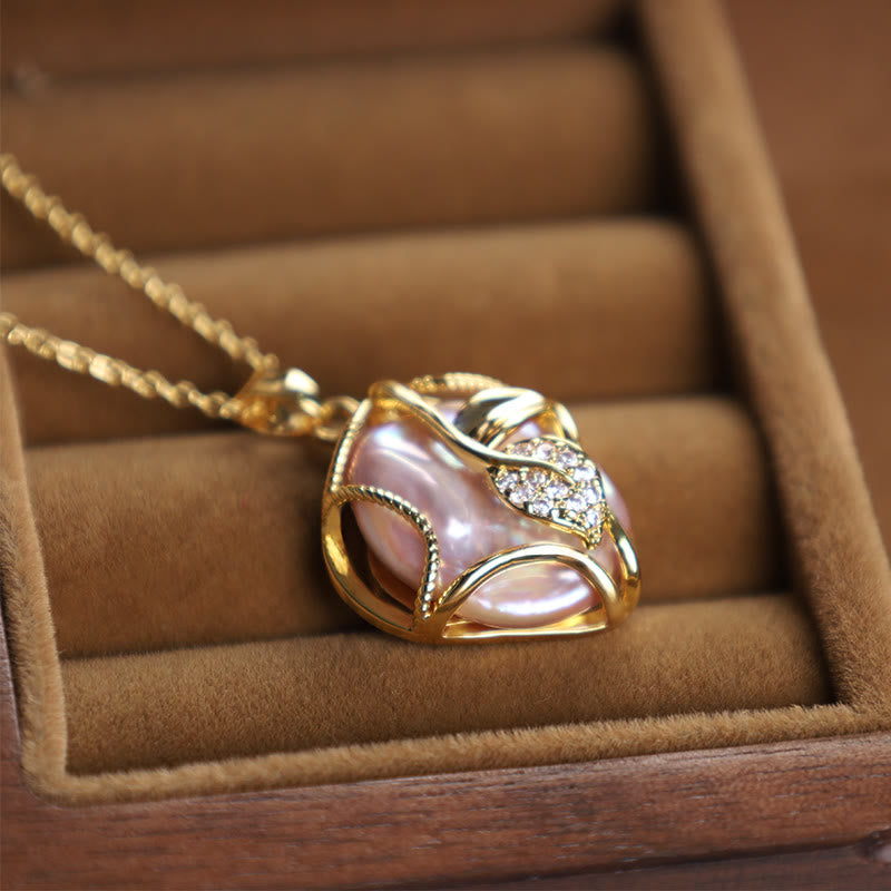 Buddha Stones18Kゴールドメッキ銅製天然バロックパールフラワー誠実ネックレスペンダント