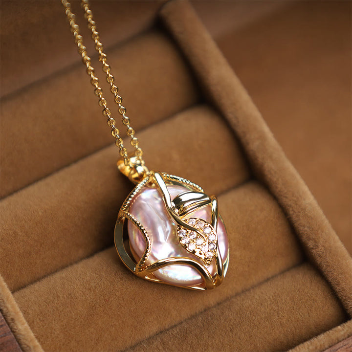 Buddha Stones18Kゴールドメッキ銅製天然バロックパールフラワー誠実ネックレスペンダント