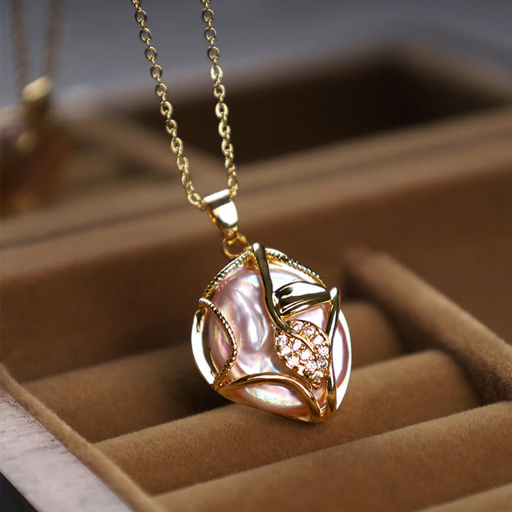 Buddha Stones18Kゴールドメッキ銅製天然バロックパールフラワー誠実ネックレスペンダント