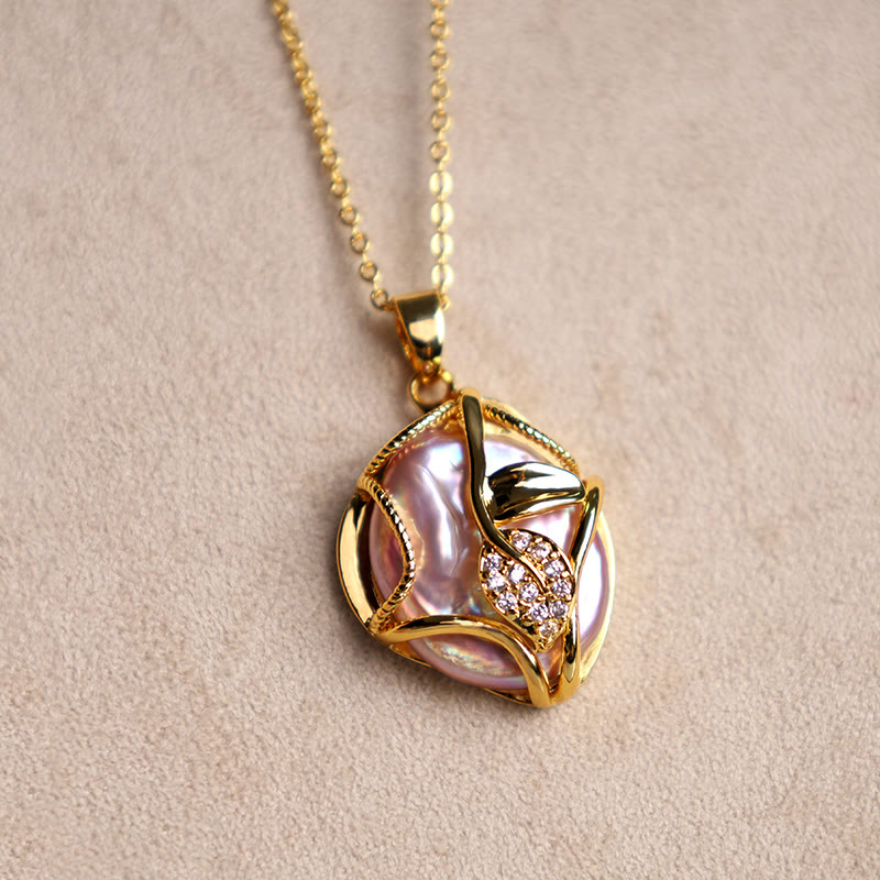 Buddha Stones18Kゴールドメッキ銅製天然バロックパールフラワー誠実ネックレスペンダント