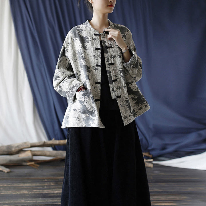 Buddha Stonesブラックグレープリント カエルボタンデザイン 長袖 コットンリネン ジャケット シャツ ポケット付き - image 32