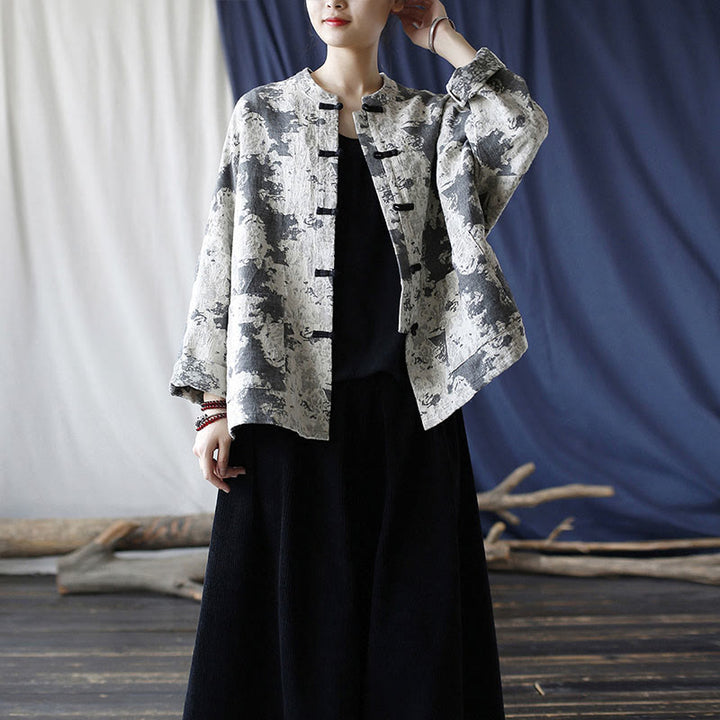 Buddha Stonesブラックグレープリント カエルボタンデザイン 長袖 コットンリネン ジャケット シャツ ポケット付き - image 37