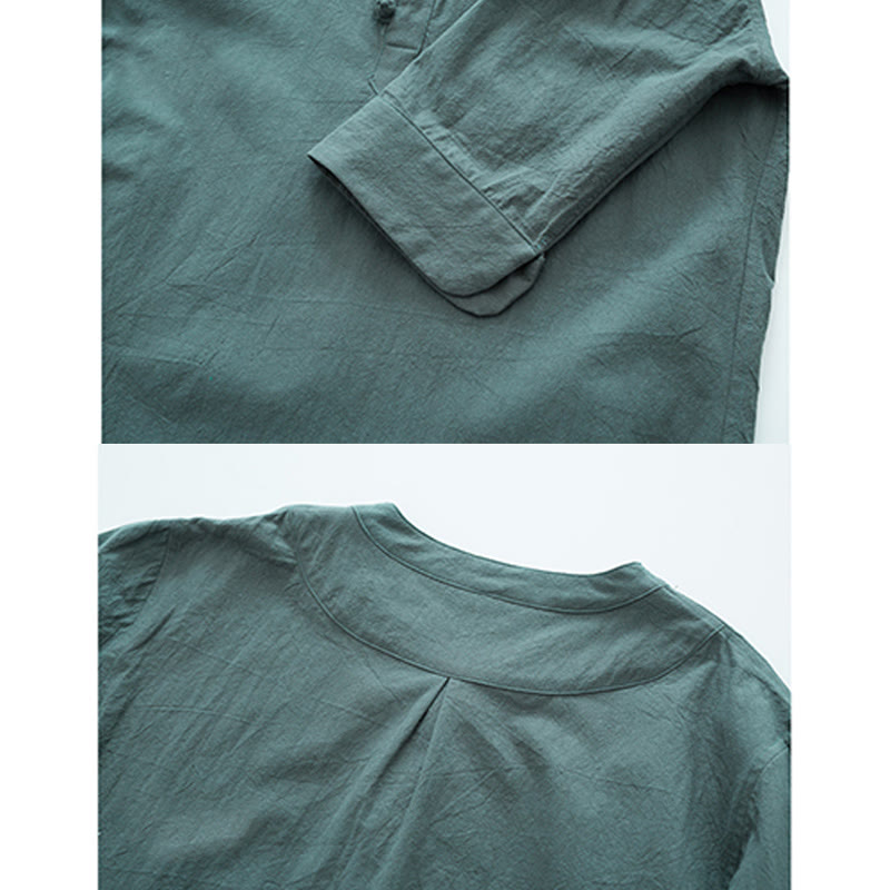 Buddha Stones無地 伝統的 コットン リネン 半袖 Tシャツ パンツ 衣類 メンズ セット - image 3