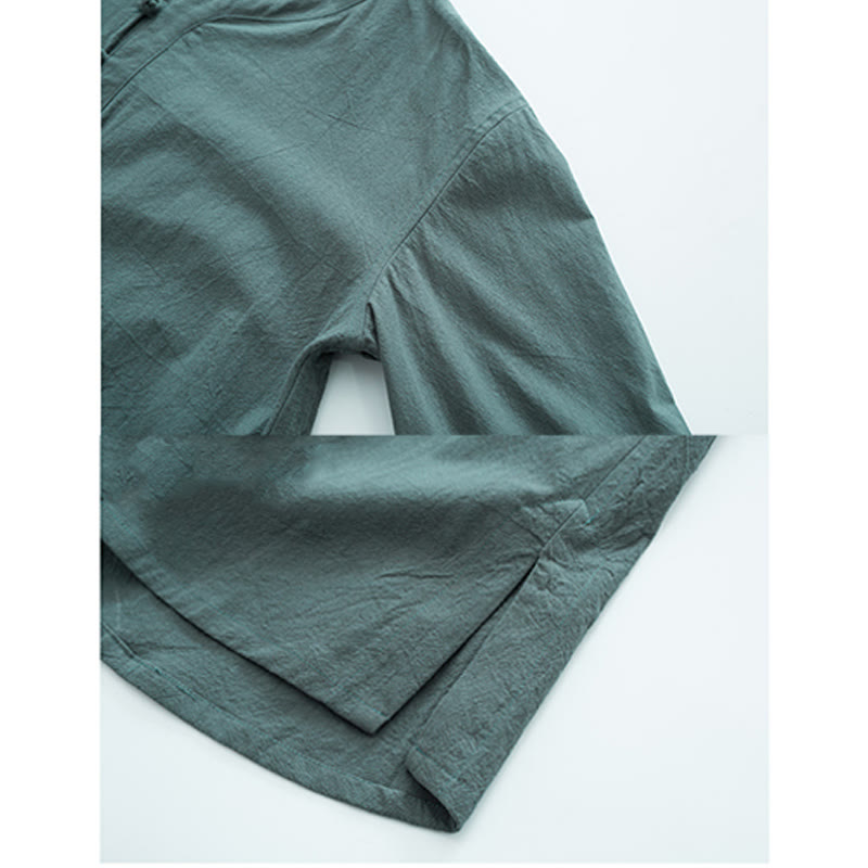 Buddha Stones無地 伝統的 コットン リネン 半袖 Tシャツ パンツ 衣類 メンズ セット - image 2