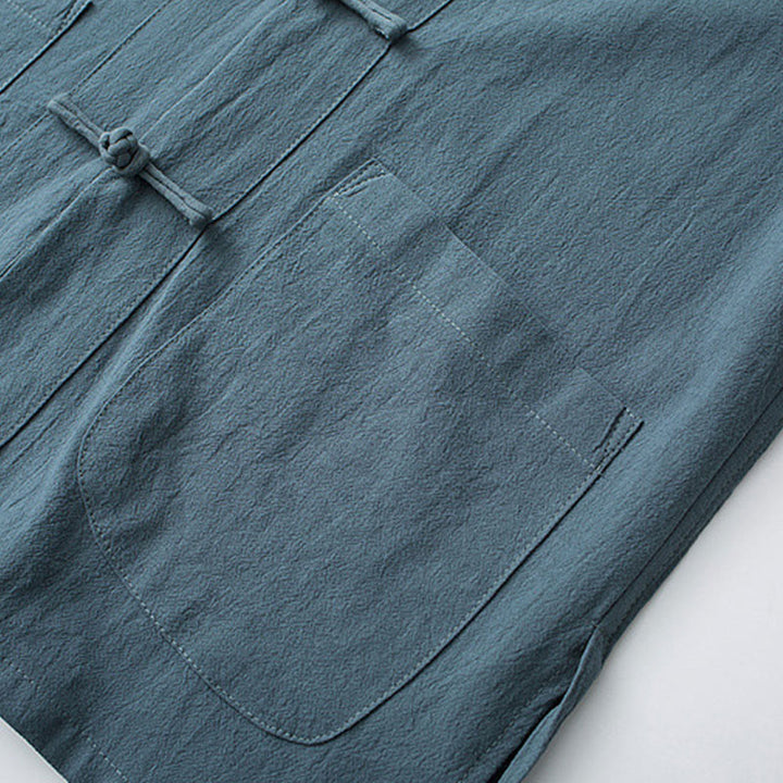 Buddha Stonesカエルボタン 中国唐装 半袖シャツ コットン メンズ ポケット付き - image 7