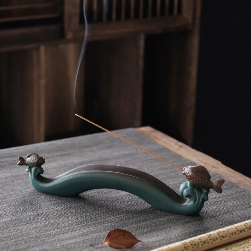 Buddha Stonesダブル鯉山 癒し系 陶器 スティック香炉 装飾