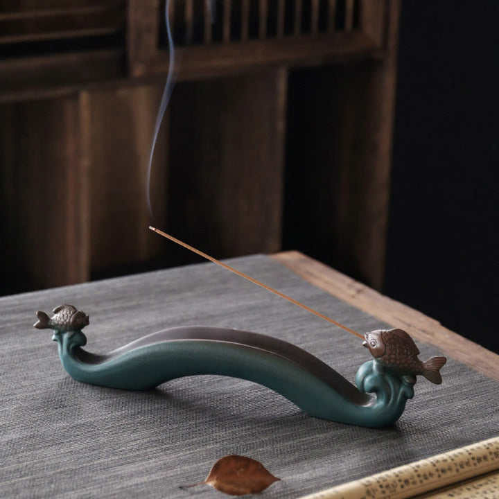 Buddha Stonesダブル鯉山 癒し系 陶器 スティック香炉 装飾