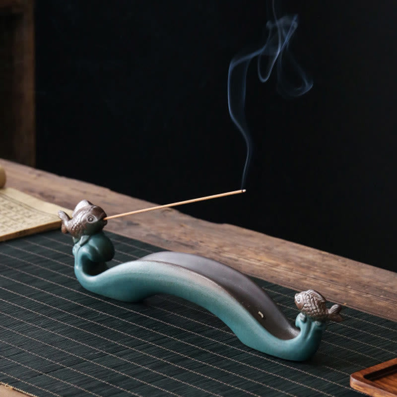 Buddha Stonesダブル鯉山 癒し系 陶器 スティック香炉 装飾