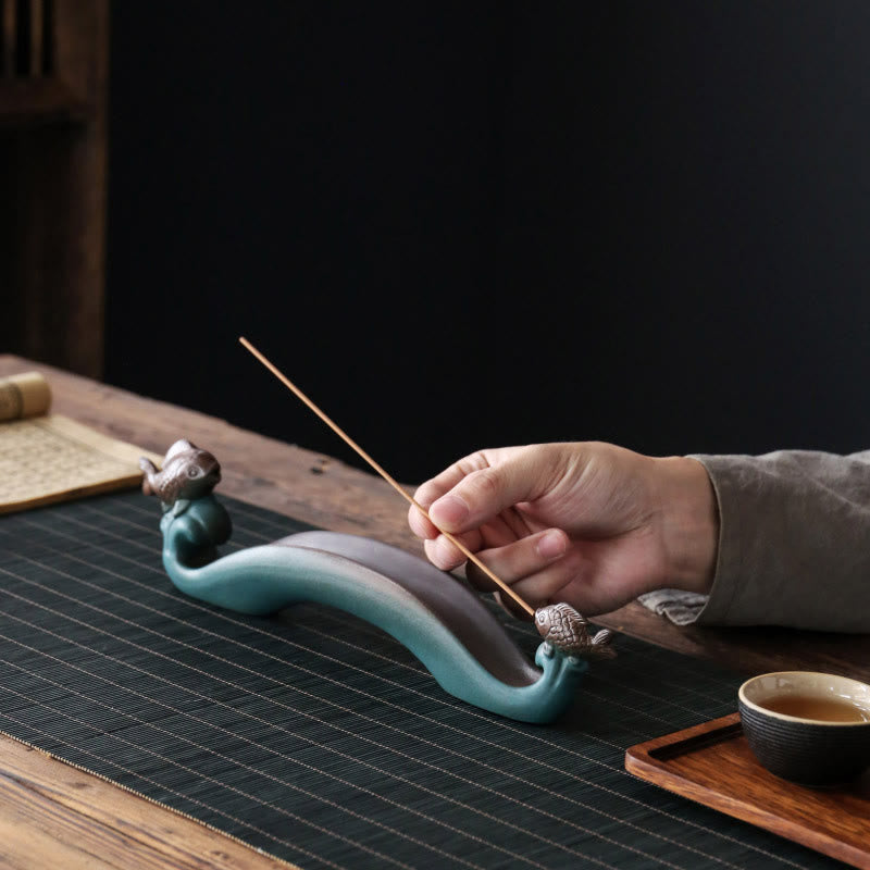 Buddha Stonesダブル鯉山 癒し系 陶器 スティック香炉 装飾