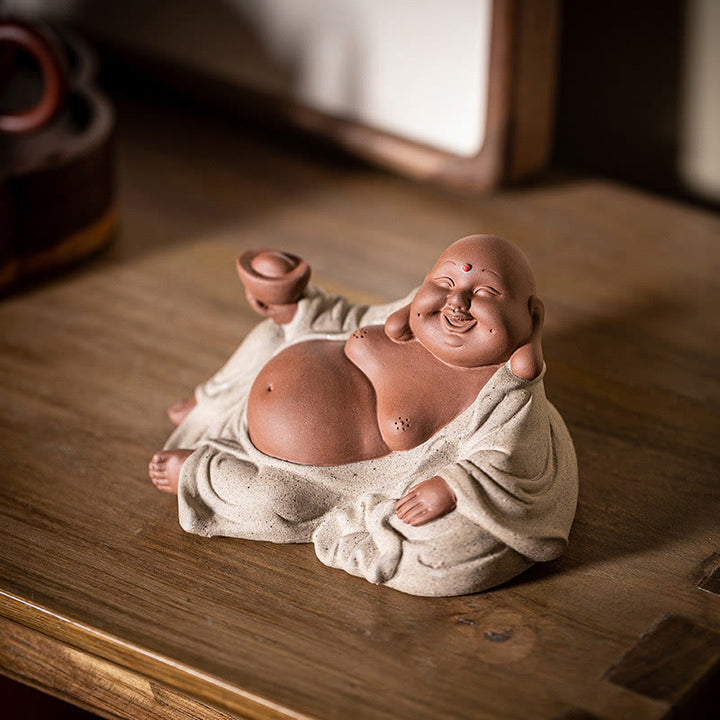 Buddha Stones笑う仏インゴット 富を引き寄せる 紫粘土 弥勒像 装飾