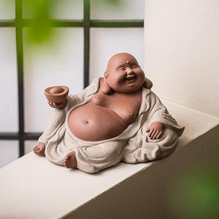 Buddha Stones笑う仏インゴット 富を引き寄せる 紫粘土 弥勒像 装飾