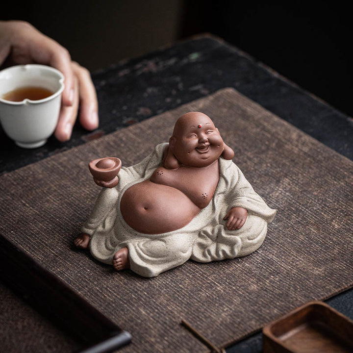 Buddha Stones笑う仏インゴット 富を引き寄せる 紫粘土 弥勒像 装飾