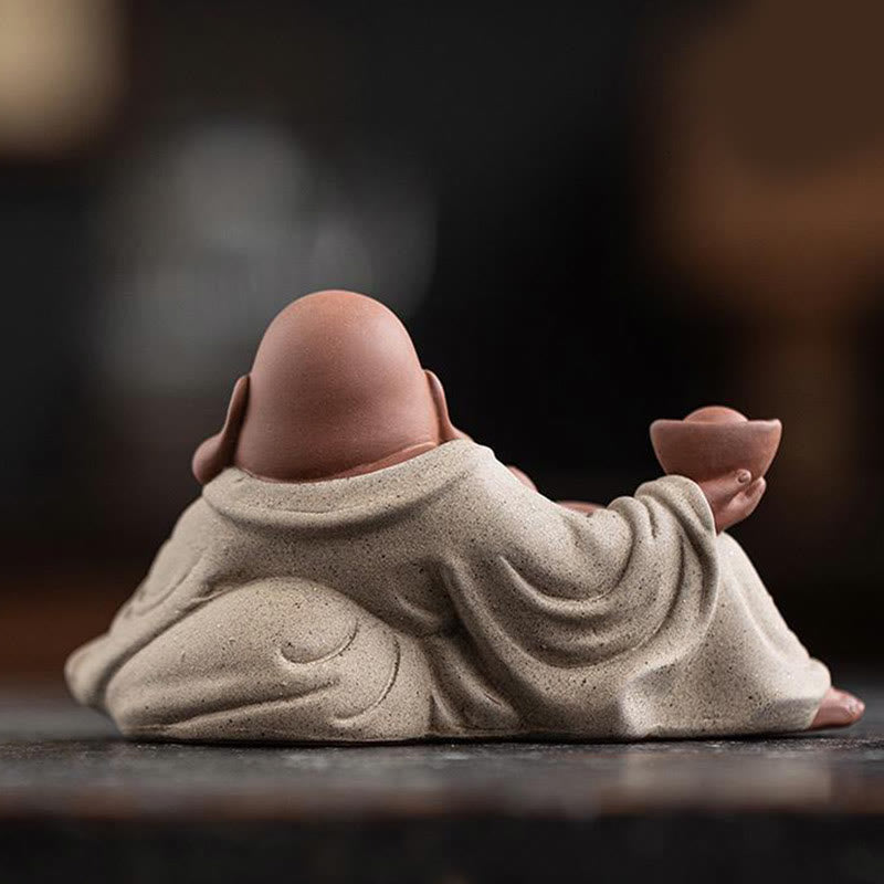 Buddha Stones笑う仏インゴット 富を引き寄せる 紫粘土 弥勒像 装飾