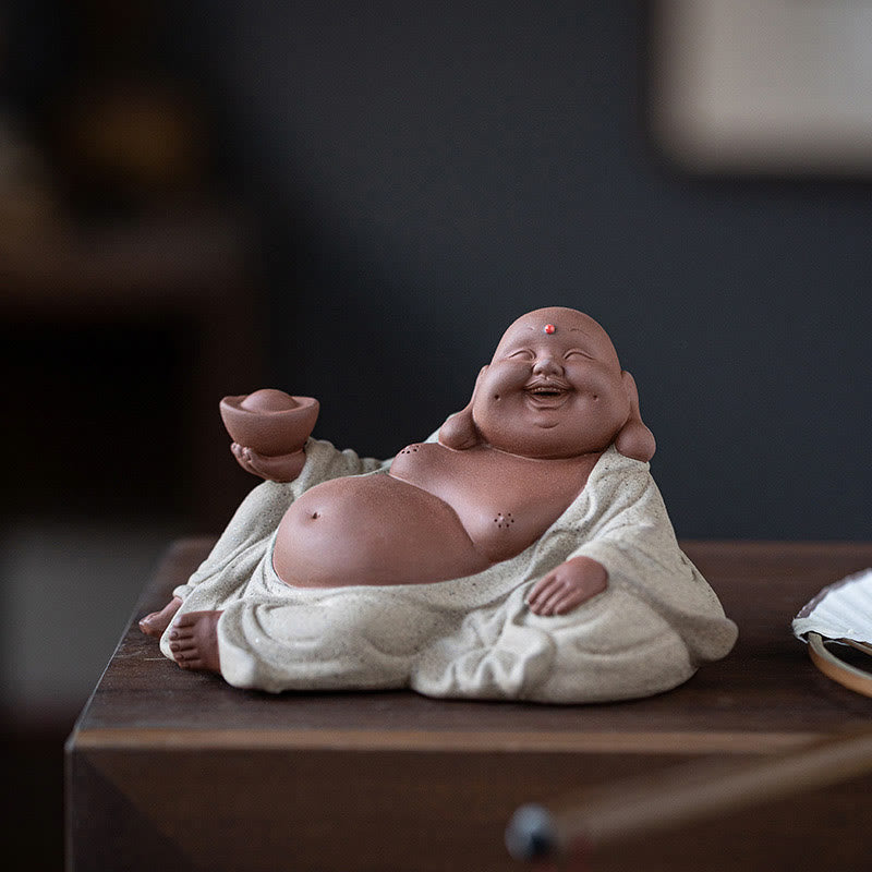 Buddha Stones笑う仏インゴット 富を引き寄せる 紫粘土 弥勒像 装飾