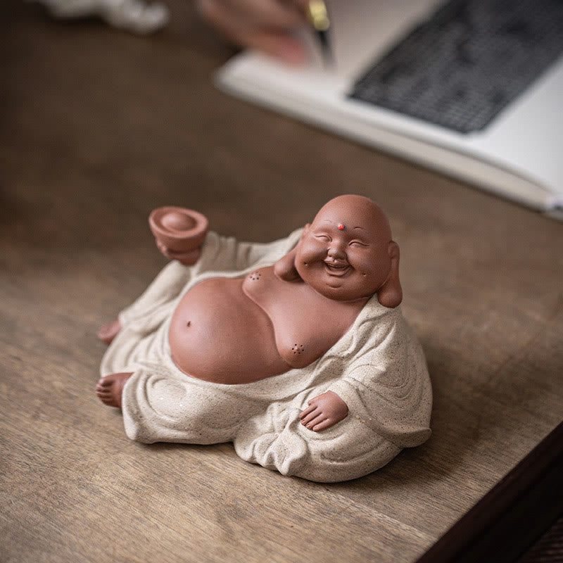 Buddha Stones笑う仏インゴット 富を引き寄せる 紫粘土 弥勒像 装飾