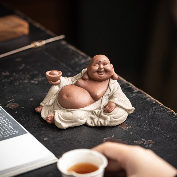 Buddha Stones笑う仏インゴット 富を引き寄せる 紫粘土 弥勒像 装飾