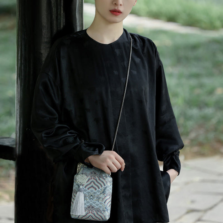 Buddha Stonesの小さな青い海の波メタルチェーンクロスボディバッグショルダーバッグ携帯電話バッグ