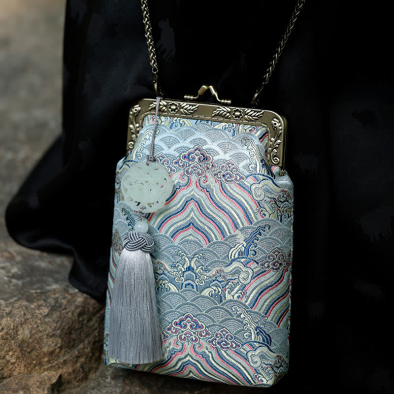 Buddha Stonesの小さな青い海の波メタルチェーンクロスボディバッグショルダーバッグ携帯電話バッグ