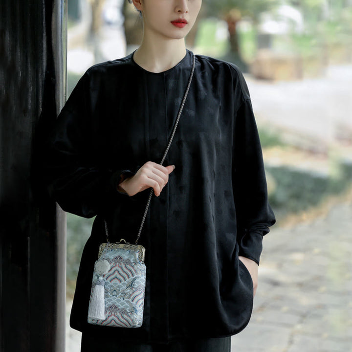 Buddha Stonesの小さな青い海の波メタルチェーンクロスボディバッグショルダーバッグ携帯電話バッグ