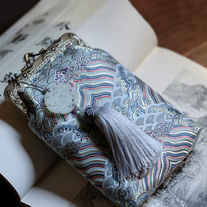 Buddha Stonesの小さな青い海の波メタルチェーンクロスボディバッグショルダーバッグ携帯電話バッグ