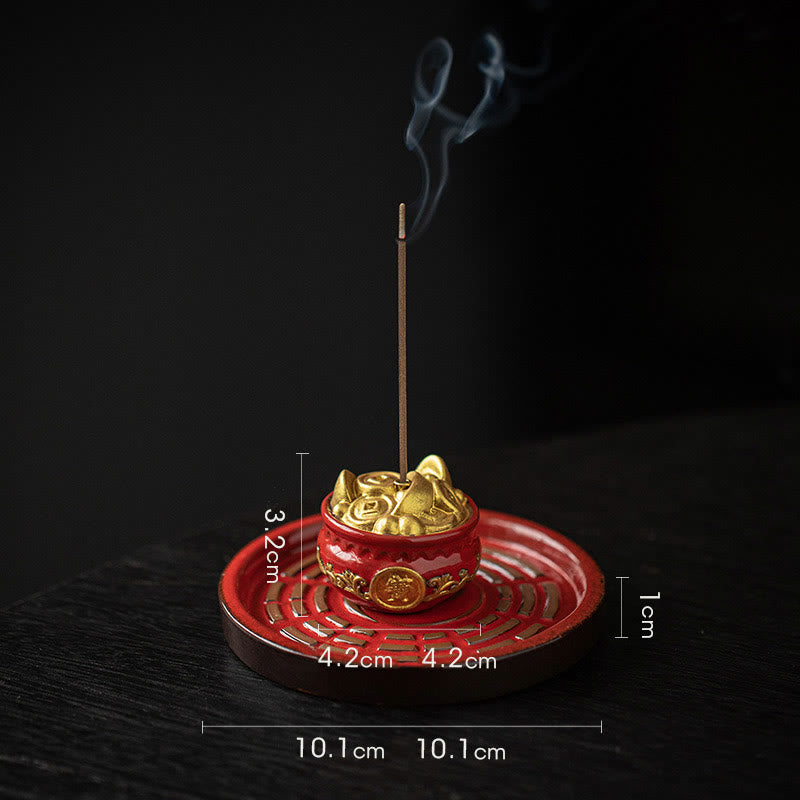 Buddha Stonesの小さな宝鉢、福袋、八卦盆、癒しの陶器スティック香炉装飾