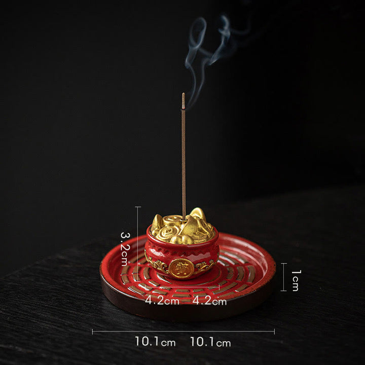 Buddha Stonesの小さな宝鉢、福袋、八卦盆、癒しの陶器スティック香炉装飾