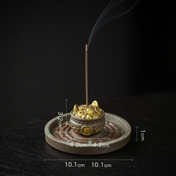 Buddha Stonesの小さな宝鉢、福袋、八卦盆、癒しの陶器スティック香炉装飾