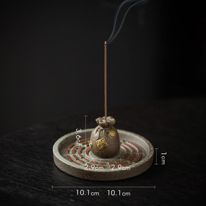 Buddha Stonesの小さな宝鉢、福袋、八卦盆、癒しの陶器スティック香炉装飾