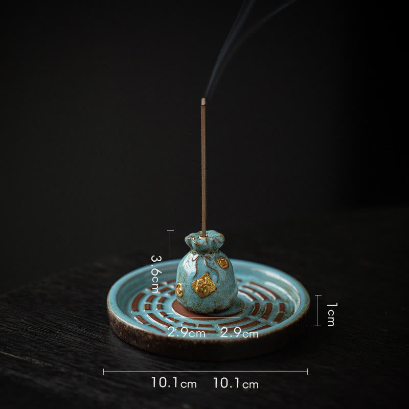 Buddha Stonesの小さな宝鉢、福袋、八卦盆、癒しの陶器スティック香炉装飾