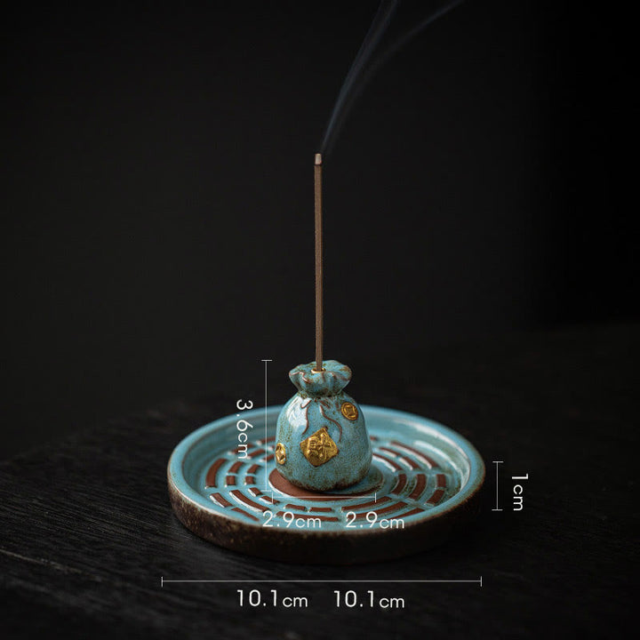 Buddha Stonesの小さな宝鉢、福袋、八卦盆、癒しの陶器スティック香炉装飾