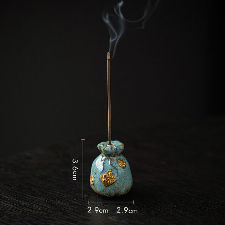 Buddha Stonesの小さな宝鉢、福袋、八卦盆、癒しの陶器スティック香炉装飾