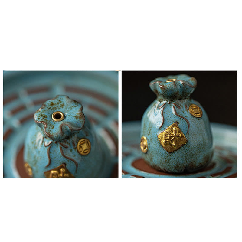 Buddha Stonesの小さな宝鉢、福袋、八卦盆、癒しの陶器スティック香炉装飾