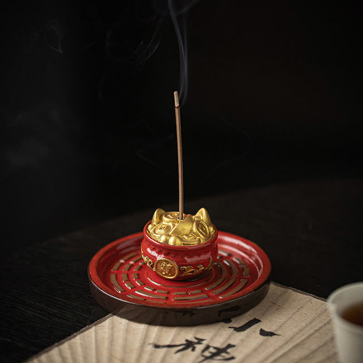 Buddha Stonesの小さな宝鉢、福袋、八卦盆、癒しの陶器スティック香炉装飾