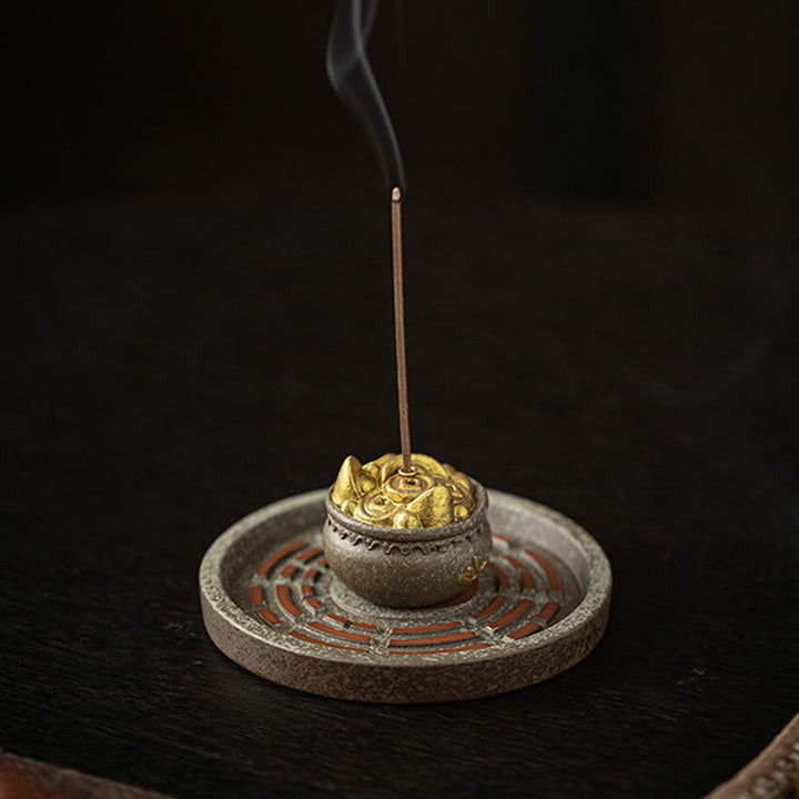 Buddha Stonesの小さな宝鉢、福袋、八卦盆、癒しの陶器スティック香炉装飾