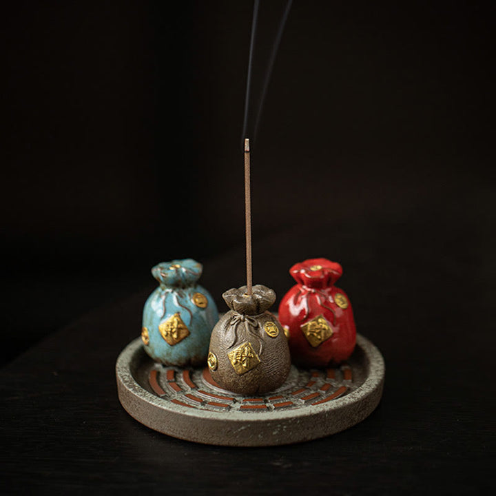 Buddha Stonesの小さな宝鉢、福袋、八卦盆、癒しの陶器スティック香炉装飾