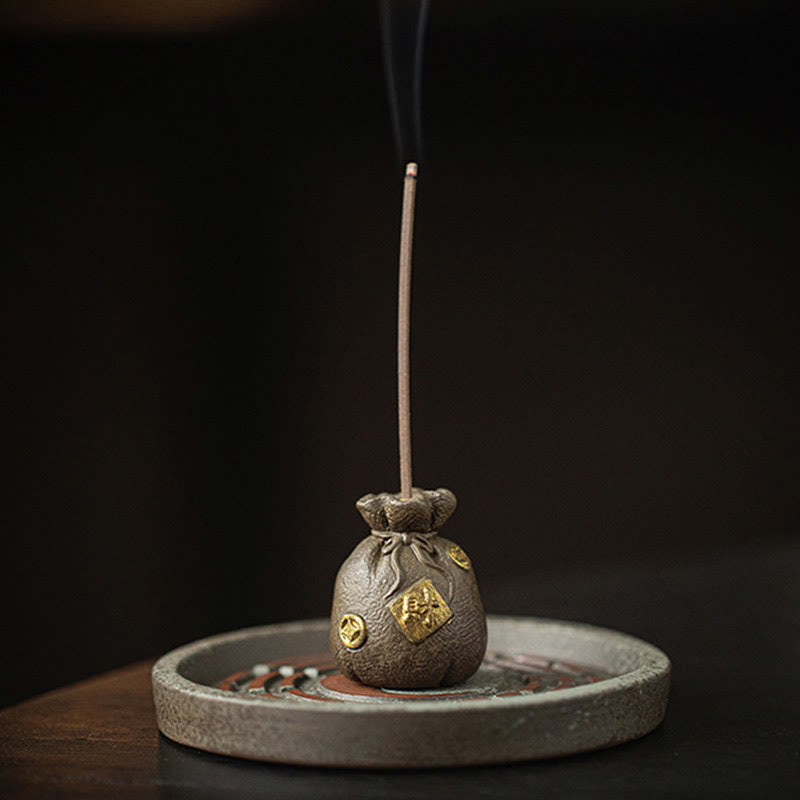 Buddha Stonesの小さな宝鉢、福袋、八卦盆、癒しの陶器スティック香炉装飾