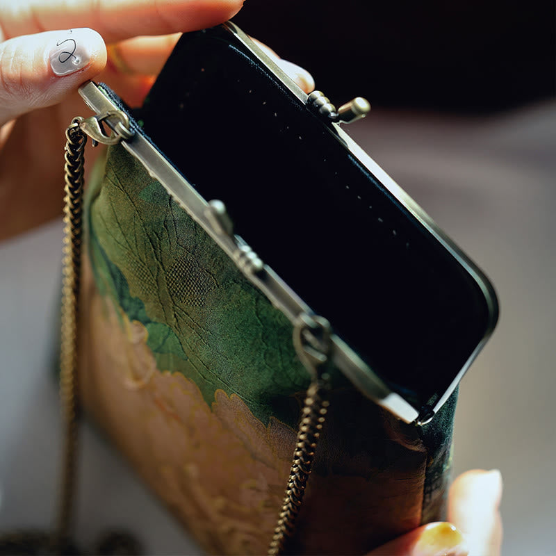 Buddha Stonesの小さな緑の牡丹の蝶のメタルチェーンクロスボディバッグショルダーバッグ携帯電話バッグ
