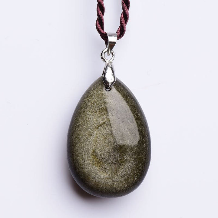 Buddha Stonesゴールドシーンオブシディアン ブラックオブシディアン レインボーオブシディアン ウェルスウォータードロップネックレスペンダント