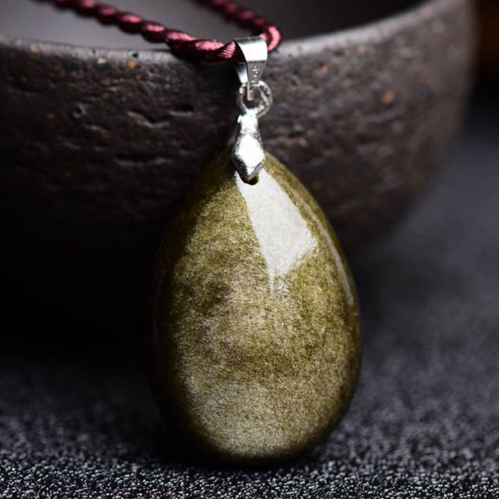 Buddha Stonesゴールドシーンオブシディアン ブラックオブシディアン レインボーオブシディアン ウェルスウォータードロップネックレスペンダント